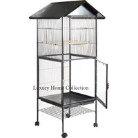 Cage à oiseaux et mangeoire robuste en métal de grande forme en fil de fer avec couvercle supérieur en forme de cloche Plaques d'or polies brillantes