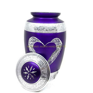 Urna de cremación de aluminio mate púrpura moderna, bandas grabadas, alas de corazón, cenizas humanas ecológicas para adultos, recuerdo funerario conmemorativo - Product Image 2