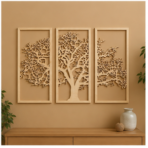 Wooden <b>Wall</b> Art Foliage Pattern Rectangle Handmade Modern Minimalist Home Decoration Multi-piece Package Light Brown <b>Frame</b> - Product Image 5