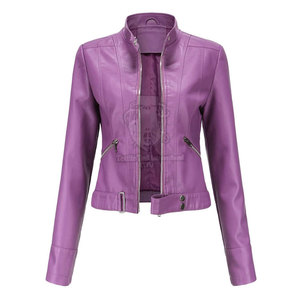 Chaqueta de Cuero Genuino para Mujer, Otoño Invierno, Cuello Alto, Logotipo Frontal, Tejido Transpirable, Mejor Calidad, Superventas, Precio Bajo - Product Image 1