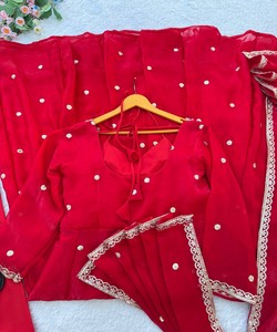 DESIGNER FENDY SATIN RAMBO SEQUENCE EMBROIDERY COTTON LUXURY KURTI BOTTOM DUPATTA WEDDING WEAR WHOLESALE PRICE ETHNIC GARMENT - Product Image 3