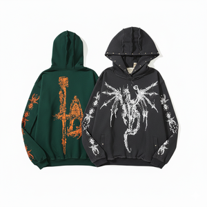 Sweat à capuche décontracté pour homme en coton 100% avec imprimé de dessin animé de dragon, style streetwear classique, effet délavé - Product Image 1