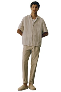 Top tendance pour homme Chemise de villégiature décontractée Marque personnalisée Vêtements confortables Coton mélangé texturé Manches courtes Rayé Lavé Bouton intermédiaire - Product Image 5