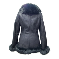 Blouson aviateur sur mesure en peau de mouton noire de haute qualité pour femme, col en fourrure de renard, motif uni, respirant, coupe-vent, chauffant