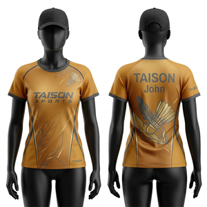 Women Badminton Jersey 190 GSM Mesh Polyester <b>Gold</b> Black Athletic Panel Design Sublimated Printed Custom Logo Sports <b>Shirt</b> - Product Image 1