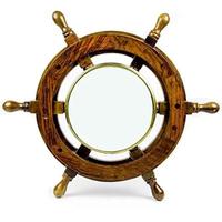Décoration murale de roue de bateau en bois avec des rayons et des poignées tournées par moyeu central en laiton Bateau nautique maritime d'Inde
