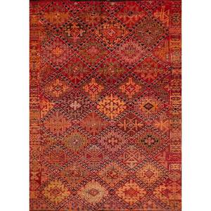 Alfombra de Lana Anudada a Mano Nuray, Diseño Geométrico Abstracto Rojo Naranja, Rectangular, para el Hogar, Entrada o Pasillo, 9x12 - Product Image 1