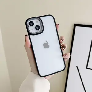 Casing ponsel Bumper tahan guncangan iPhone 15, penutup pelindung kamera logam 3 in 1 TPU akrilik transparan untuk iPhone 15 Pro