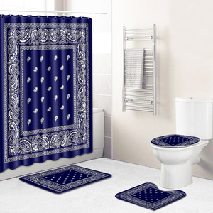 Psychedelic Print <b>Bathroom</b> Rug <b>Set</b> Shower Curtain Toilet Cover Bath <b>Mat</b> 4 Piece <b>Set</b> - Product Image 6