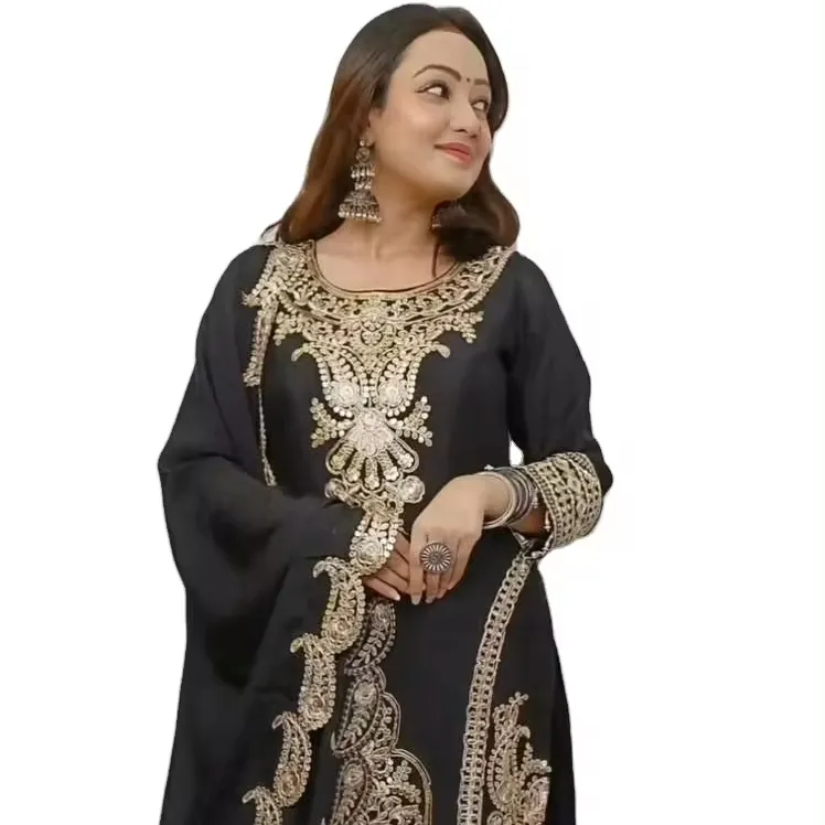 Fantasia giallo indiano da donna abito da donna stile punjabi kurta shalwar batik fornitura lavorata a mano