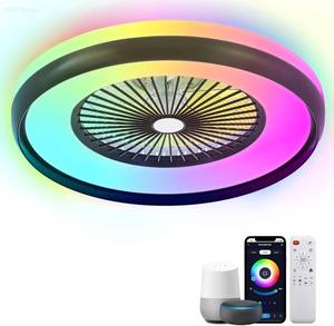 <b>LED</b> <b>Ceiling</b> <b>Fan</b> 5 Blades DC Motor Remote Control Modern Bathroom Fancy 23 Inches RGB Lighting Party Flush Mounted with <b>LED</b> <b>Light</b> - Product Image 1