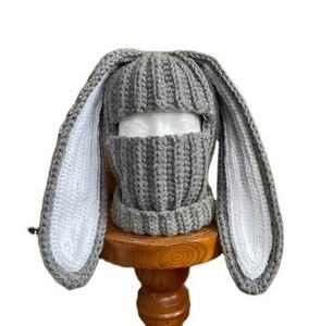 Nouveauté transfrontalière 2026 : Bonnet à oreilles de lapin, Bonnet à un trou, Cagoule tricotée à la main, Bonnet parent-enfant - Product Image 5
