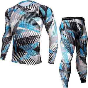 Conjunto de 2 Piezas de Camiseta Deportiva de Manga Larga y Mallas de Compresión para Hombre, Sublimación Personalizada al por Mayor, Transpirable, de Secado Rápido, Alta Calidad y Suave - Product Image 3