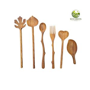 Wooden Serving Utensils <b>Set</b> Minimalist Design Long Handle Eco Friendly Non-Toxic Polished Kitchen <b>Tools</b> - Product Image 1