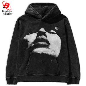 Vintage Acid Wash Pullover <b>Hoodie</b> <b>for</b> <b>Men</b> <b>Oversized</b> Streetwear <b>for</b> Winter Made of Polyester/Cotton Plain Dyed - Product Image 1