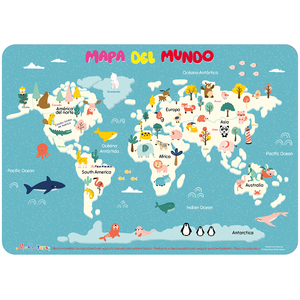 Mappa del mondo interattivo educativo Placemat anteriore e posteriore, bambini, giovani - Product Image 1