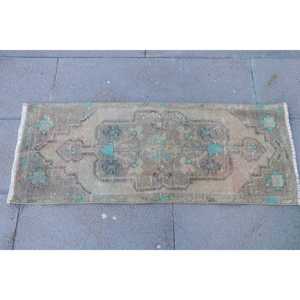 Vintage Turkish Rug, 1.3x3.3 ft Rug, <b>Brown</b> Camouflage <b>Wool</b> Rug - Product Image 4