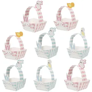 Creative Easter Paper Gift Baskets Easter Party Favors with Handle DIY Easter Basket Craft for Kids Funny Toy Decoration