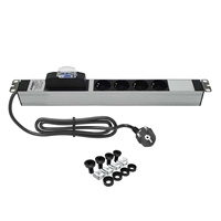PDU en rack en aluminium 19'' 1U avec 4 prises Schuko, interrupteur de protection 16A et cordon d'alimentation