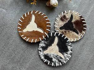 New High Quality Handmade Cowhide Coasters Set Genuine Leather Drink Coasters Rustic Table Decor Unique Western <b>Hair</b>-on Coasters - Product Image 2