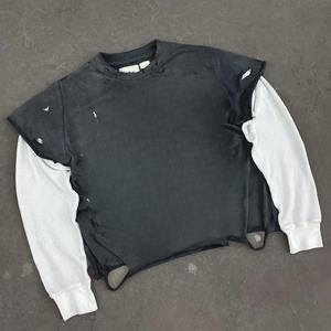 T-shirt vintage à manches longues de haute qualité, lavé au sable, avec logo personnalisé imprimé en sérigraphie, doux et confortable, pour homme. - Product Image 1