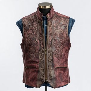 Sleeveless Chest Pocket <b>Leather</b> <b>Vest</b> Men Biker Button Down <b>Leather</b> <b>Vest</b> Mens Genuine <b>Leather</b> Motorcycle <b>Vest</b> Men's - Product Image 3