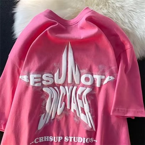 เสื้อยืดพิมพ์ลายพัฟแนวสตรีทของผู้ชายเสื้อคอตตอนเสื้อยืดโอเวอร์ไซส์เข้ารูปพิมพ์โลโก้3D หมึกยก - Product Image 3