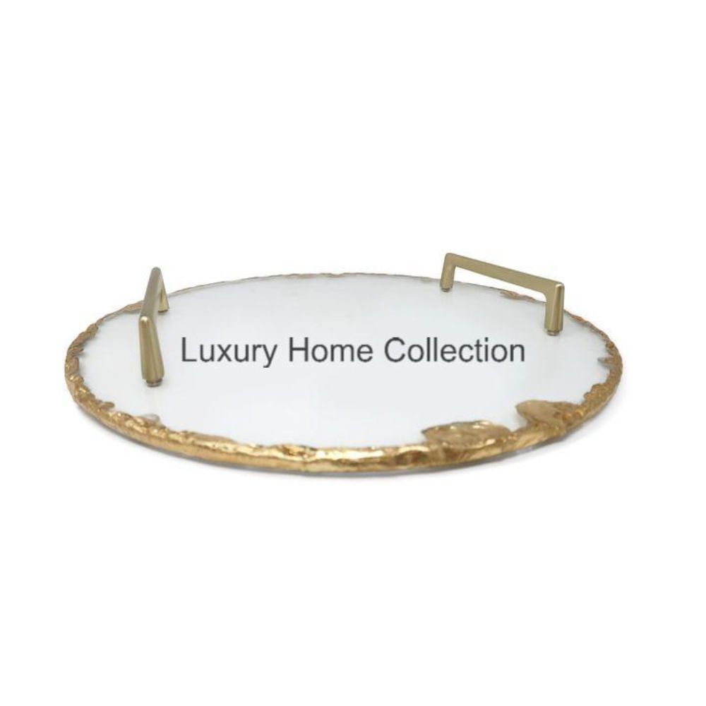 Wedding Centerpiece Marble Tray - Gold Color Handle \u0026 Border, image size:1000x1000