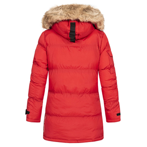 Parka de luxe en polyester avec grande poche frontale pour femmes, veste chaude à fermeture éclair, capuche en fourrure confortable, veste spéciale hiver avec patchs personnalisés - Product Image 6
