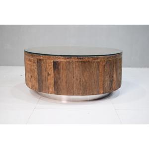 Table basse de dormeur ferroviaire récupérée de style Wabi-Sabi Base en acier à dessus en verre durable motif Starburst pour meubles de salon - Product Image 2