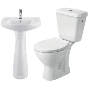 Cheap Price Economic Ceramic Sanitary Ware Bathroom 5 Pcs Complete Set With Toilet and Pedestal Basin From Indian Supplier