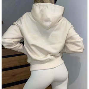 Sudaderas con capucha de manga larga con cremallera y logotipo bordado personalizado, sudadera informal transpirable de peso pesado para gimnasio y fitness para mujer - Product Image 2