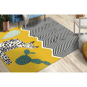 Bright Yellow Cat <b>Rug</b>, Modern Printed <b>Rug</b> for Indoor & Outdoor,Velvet <b>Rug</b> - Product Image 1