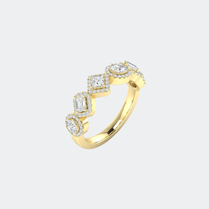 Bague géométrique halo pavée de diamants de laboratoire de formes mixtes 0,90 CTW en or 14 carats, bande statement multi-formes pour femmes - Product Image 3