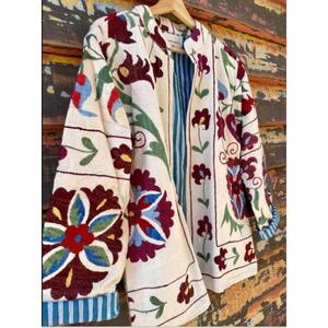 เสื้อโค้ทปักลวดลาย suzani สไตล์ลำลองสินค้าแฮนด์เมดเสื้อแจ็คเก็ตผ้าคอตตอนปักศิลปะ - Product Image 3