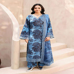 Traje Salwar Kameez de Alta Calidad para Mujer, Marca RAMSHA, Ropa de Invierno, 100% Seda y Lino, Impresión Digital, Sin Arrugas, Formal, Modelo RS-01 - Product Image 1