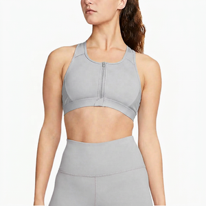 Soutien-gorge de sport ROLEIN grande taille respirant rose à col halter en U avec dentelle et fermeture éclair sur le devant, maintien élevé et compression, idéal pour le yoga et l'entraînement, ajustement sans coutures - Product Image 6
