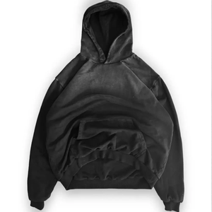 Streetwear 100% algodón estampado rasgado sudaderas con capucha de alta calidad de peso pesado de gran tamaño recortado pulóver desgastado Boxy Fit Sudadera con capucha - Product Image 5
