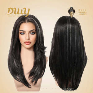 วิกผมสังเคราะห์แบบไม่ต้องใช้กาว Zuri -DWY 136 แบบผูกเชือกด้านหน้า แสกกลาง ความยาวปานกลาง ลอนสีดำ ไฮไลท์สีดำ ลดราคาพิเศษสำหรับผู้หญิง - Product Image 4