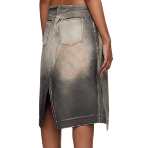 Distressed <b>Leather</b> Knee Length <b>Skirt</b> For Women's Stylish Vintage Wash <b>Real</b> <b>Leather</b> High Waist Custom <b>Leather</b> Knee Length <b>Skirt</b> - Product Image 4