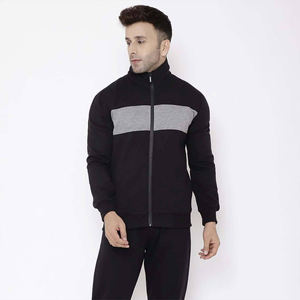 Veste de survêtement décontractée noire et grise personnalisée, fermeture éclair intégrale, design de panneau frontal, vêtements de sport athlétiques pour hommes, vêtements d'extérieur - Product Image 1