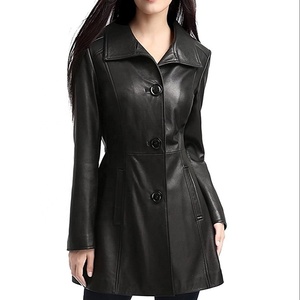 Trench-coat en cuir véritable pour femmes au design personnalisé nouvelle tendance de qualité supérieure/manteau en cuir fabriqué au Pakistan - Product Image 1