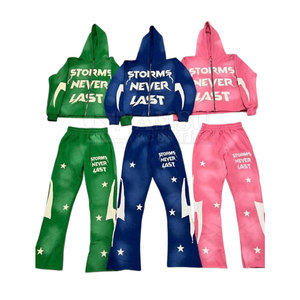 OEM Wholesale Men's High Quality Casual Training <b>Tracksuit</b> Plus Size XL Custom Logo Puff Print Long Sleeves Plain 100% Cotton - Product Image 4