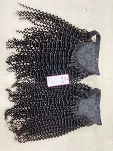 Factory Price Natural Black Remy Hair Clip-in <b>Ponytail</b> Hair <b>Extensions</b> 18 Inch Deep <b>Curly</b> Human Hair - Product Image 6