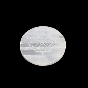 Metatron's Cube Engraved <b>Selenite</b> <b>Charging</b> <b>Plate</b> Feng Shui Style Agate Natural Stone Crystal Love and Healing Product - Product Image 1
