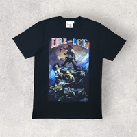 Camiseta negra de algodón para hombre, personalizada con estampado 3D de fuego y hielo, estilo streetwear, cuello redondo, manga corta