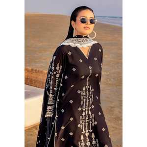 Ensemble 3 pièces brodé non cousu noir pour femme, en tissu lawn, pour maillot de bain et tenue de plage - Product Image 1