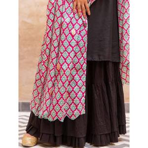 <b>Women's</b> <b>Black</b> Leopard Print Elastic Waist <b>Pleated</b> Floor-Length Ball Gown Bohemian Style Viscose Chiffon <b>Skirt</b> with Drawstring - Product Image 4