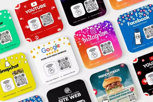 Không tiếp xúc xã hội phương tiện truyền thông 13.56MHz PVC Tùy chỉnh NFC QR mã hiển thị đứng NFC <span class=keywords><strong>Google</strong></span> xem xét QR tấm - Product Image 2