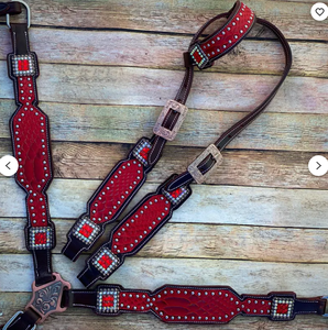 Genuine Leather Western Saddle Horse Tack <b>Set</b> Buckle Closure <b>Beaded</b> Headstall Breast Collar-Riding Customization Available - Product Image 4